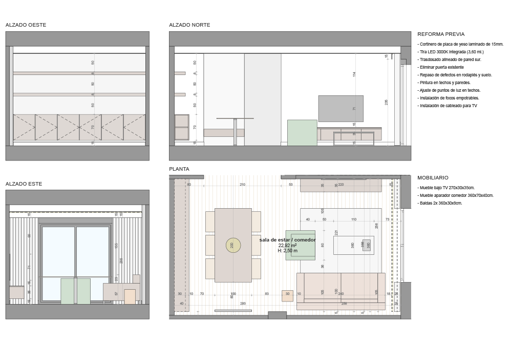 JFM Arquitecto - Planos de proyecto de Apartamento FH Sala de Estar