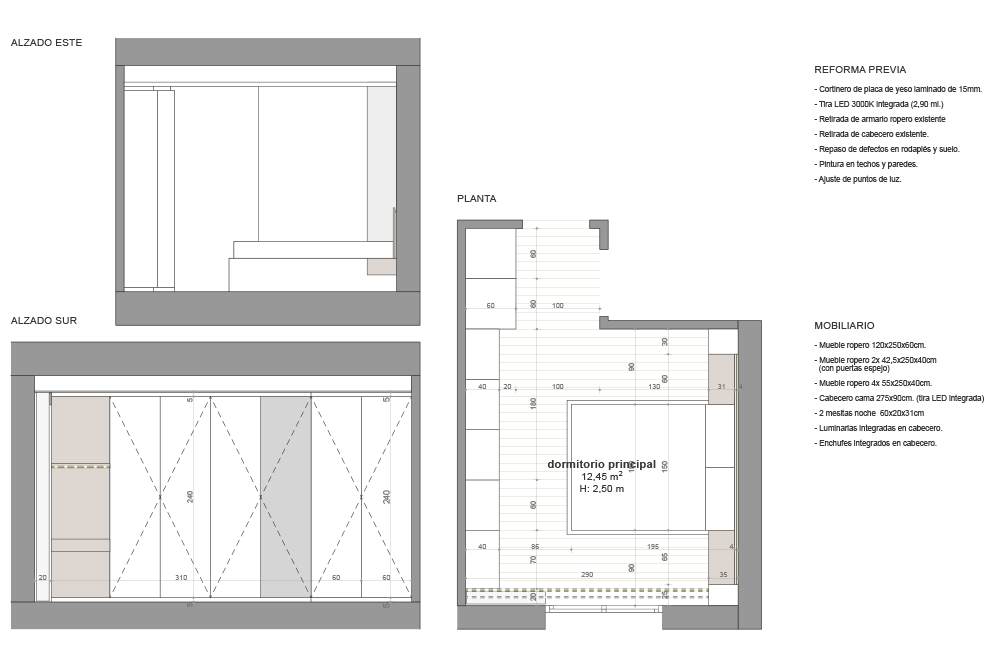 JFM Arquitecto - Planos de proyecto de Apartamento FH Dormitorio